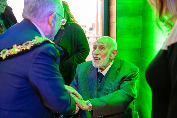 The Mayor of Wirral greeting Mike Lowe.